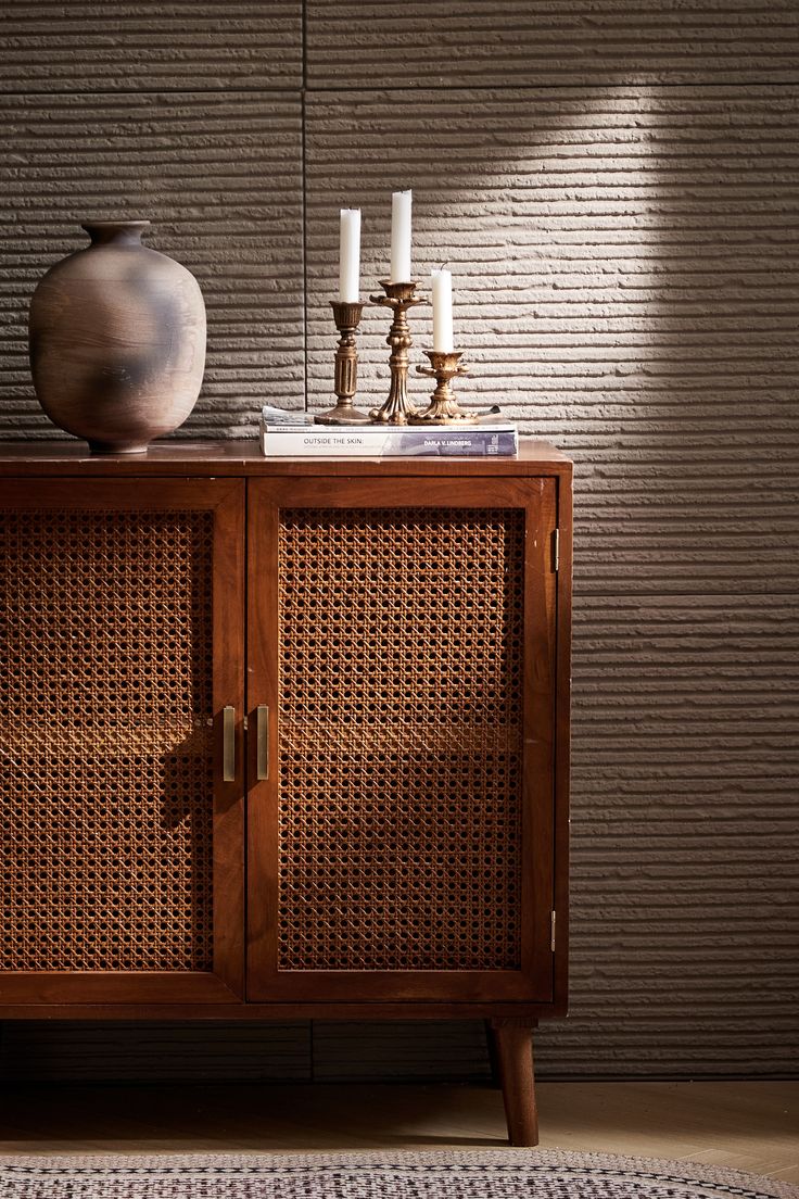 Rich Wooden Rattan Cabinet