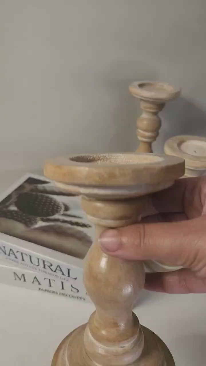 Trio candle holders handcrafted natural wood 