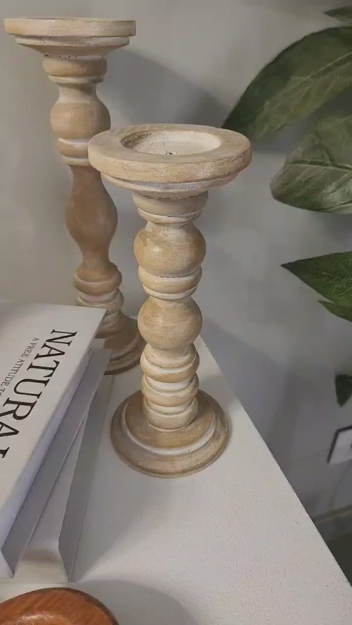 Trio candle holders handcrafted natural wood 