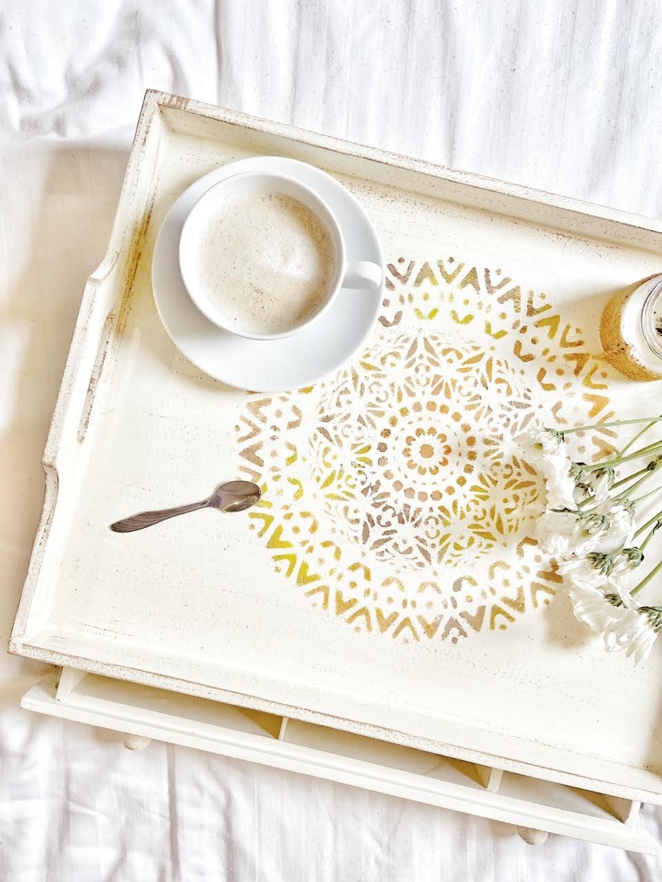 White Wooden Tray with Drawer