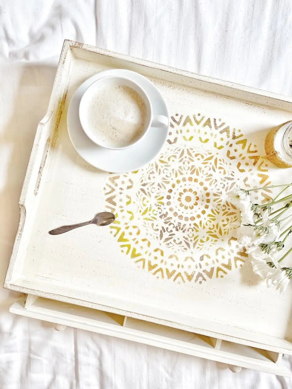 White Wooden Tray with Drawer